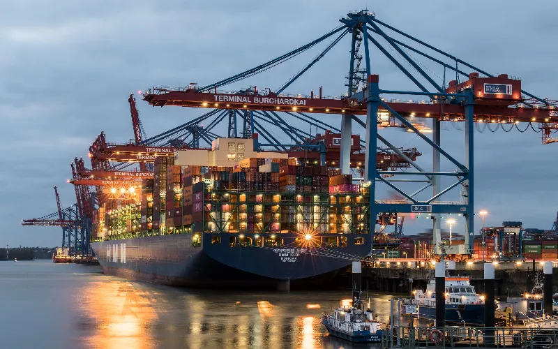 Container ship at a shipping terminal